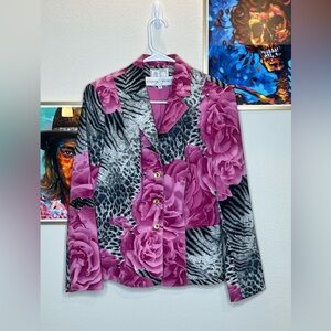 Lillie Rubin Leopard & Floral Print Blazer